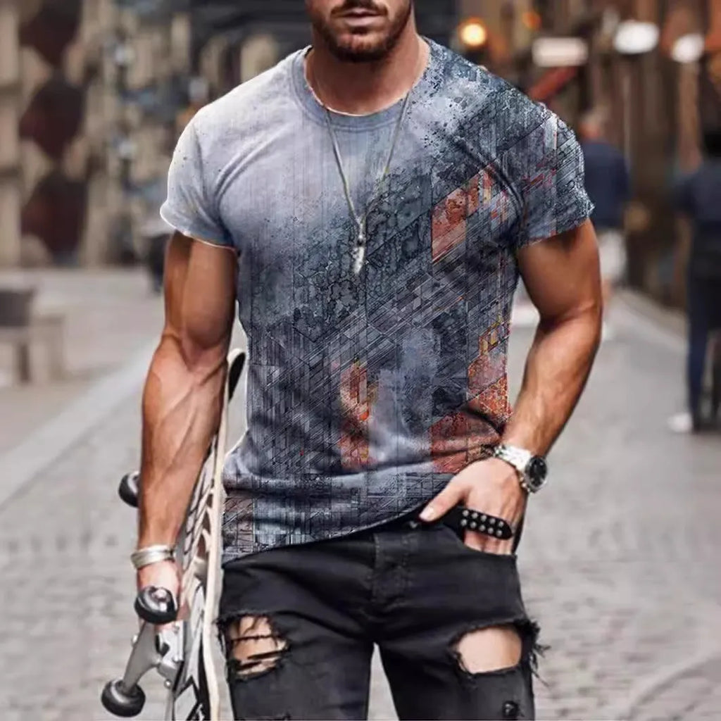 Men's camouflage print short-sleeved T-shirt in loose fit milk silk fabric