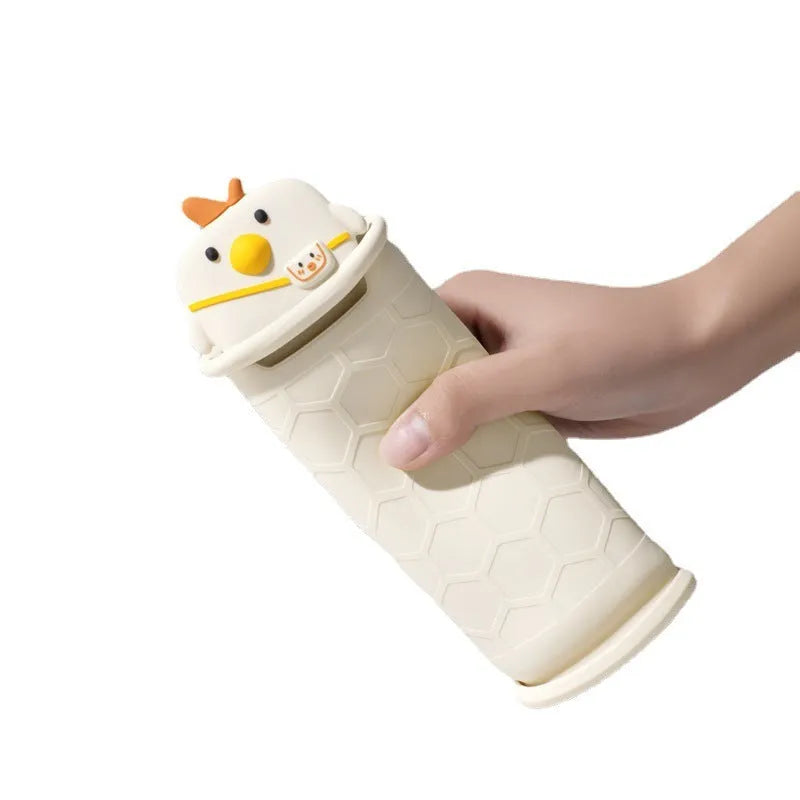 Silicone iPad cover for children with cartoon Backpack Chicken design and frame-type edge protection