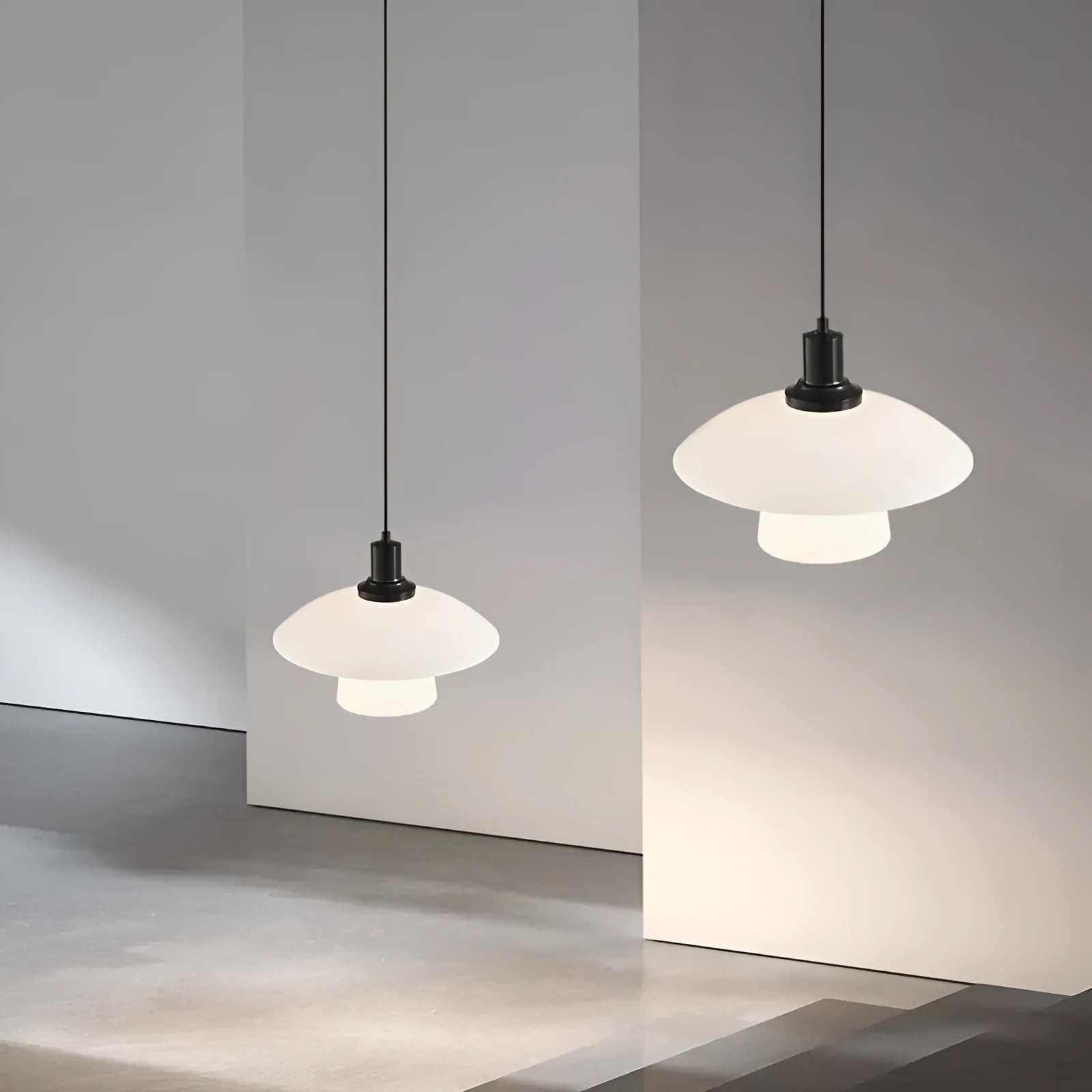 Black glass bedside droplight pendant with Italian minimalist design