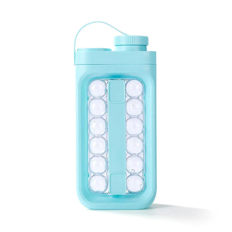 Light blue and white 2-in-1 portable ice ball kettle with 17 spherical compartments