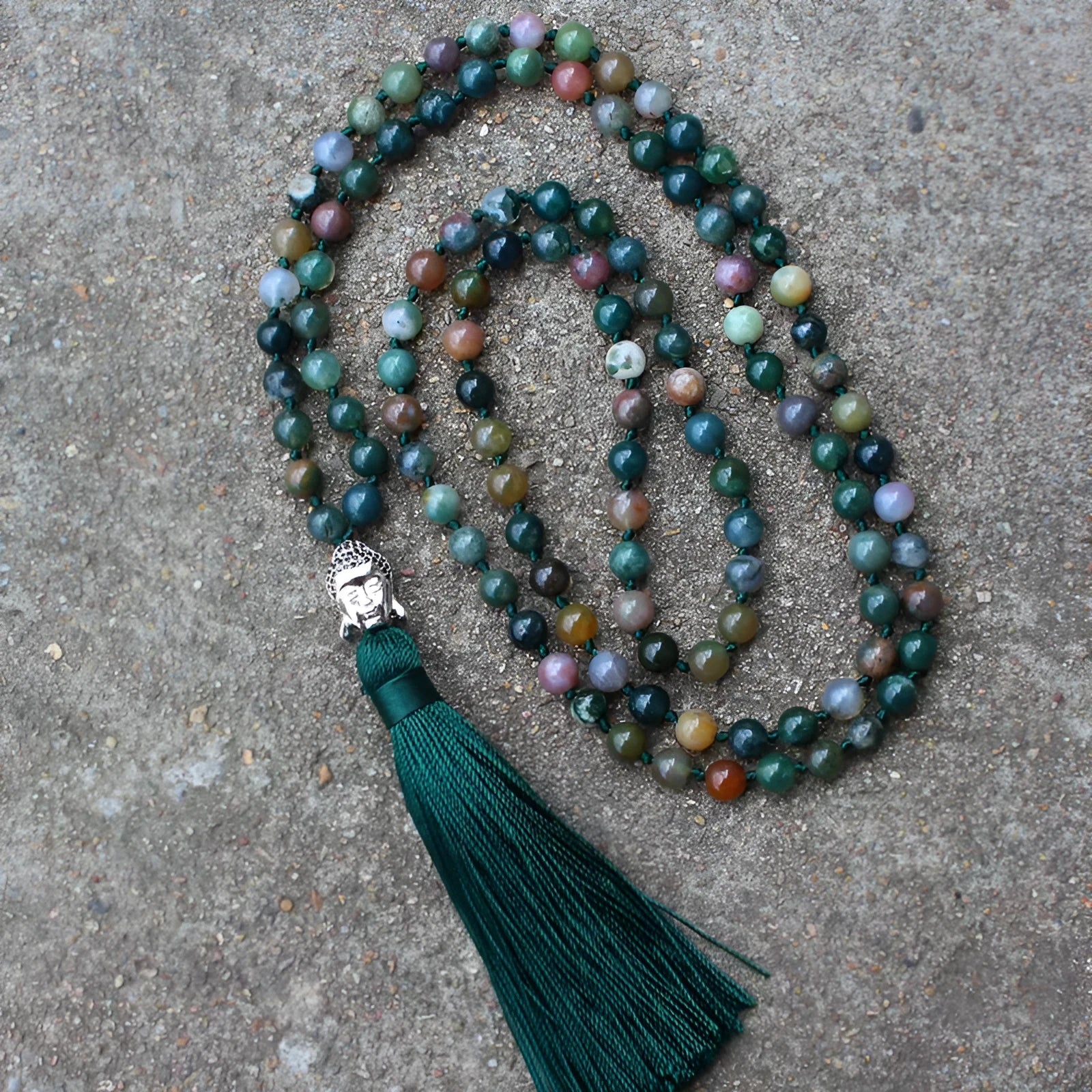 India agate beads necklace with 108 geometric 6mm beads for blessing and meditation use