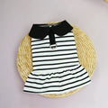 Pet dog wearing striped cotton T-shirt and matching skirt summer outfit set