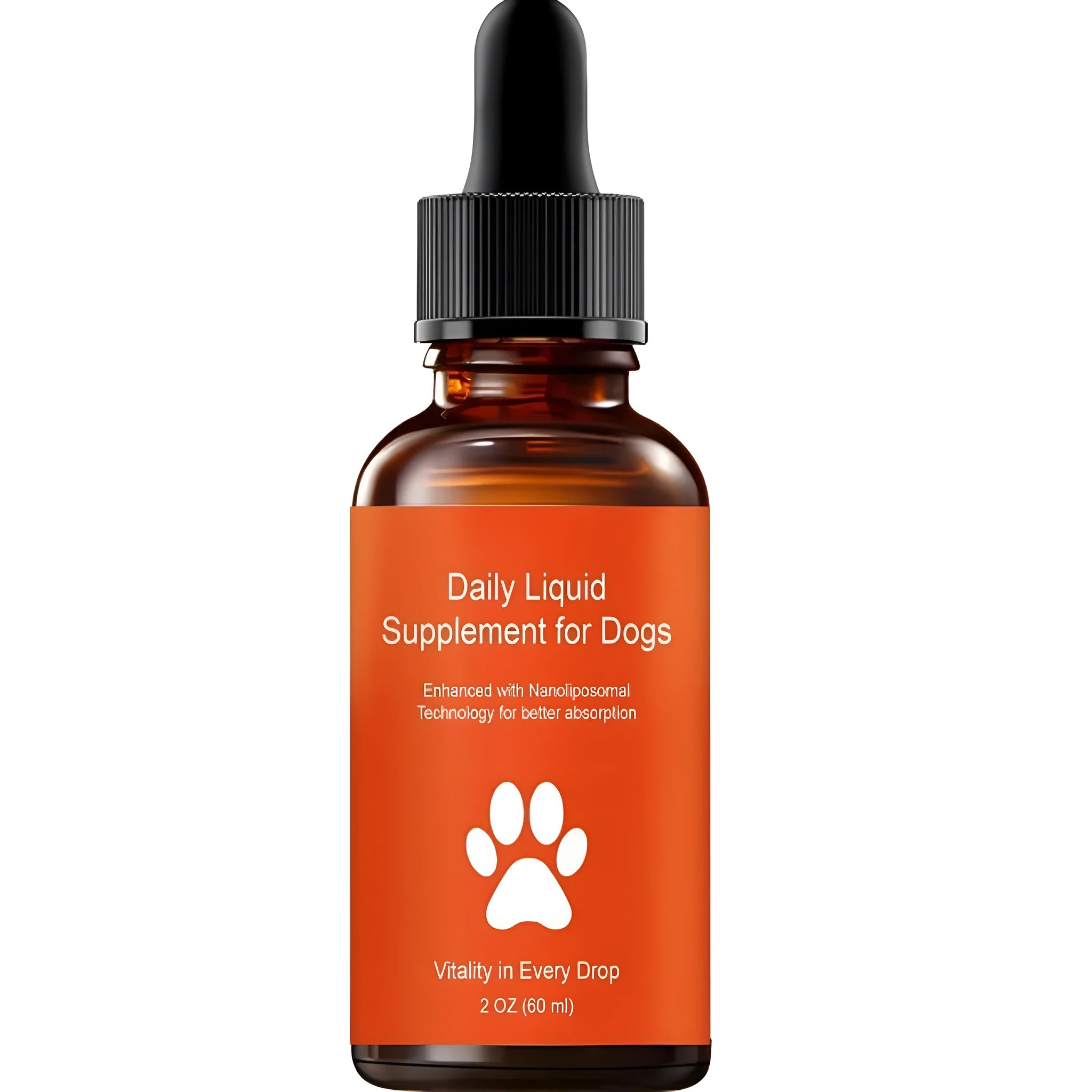 Daily Liquid Supplement For Dogs 60ml with dropper on a wooden surface