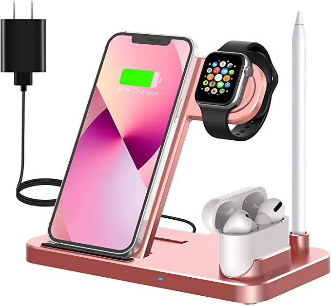 Folding 4-in-1 wireless charger in Space grey colour charging Apple iPhone and pencil simultaneously