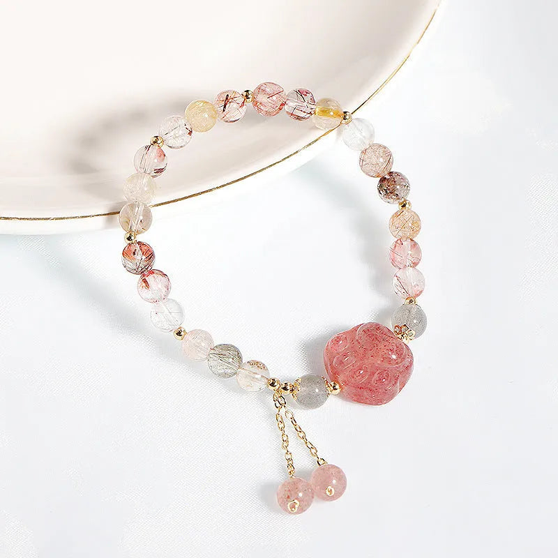 Women's natural crystal bracelet with animal zodiac design in Korean style
