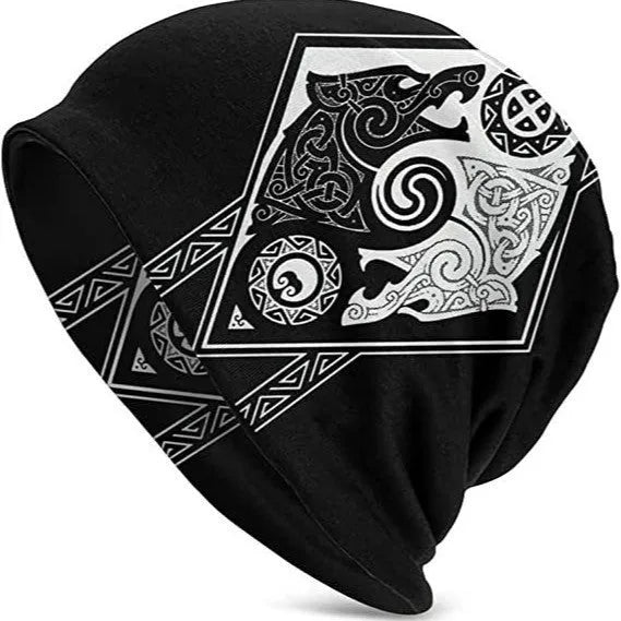 Cotton sleeve cap with Viking wolf graphic and double-layer elastic cuff for street dance.