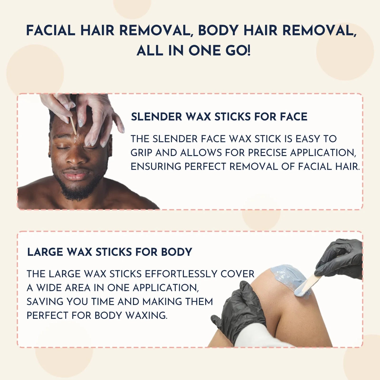 27-piece hair removal waxing kit showing electric heater, four coloured wax beads, wax sticks, and guidebook