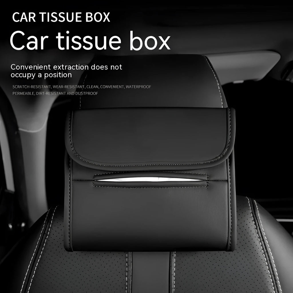Leather car tissue holder with elastic band for chair back installation