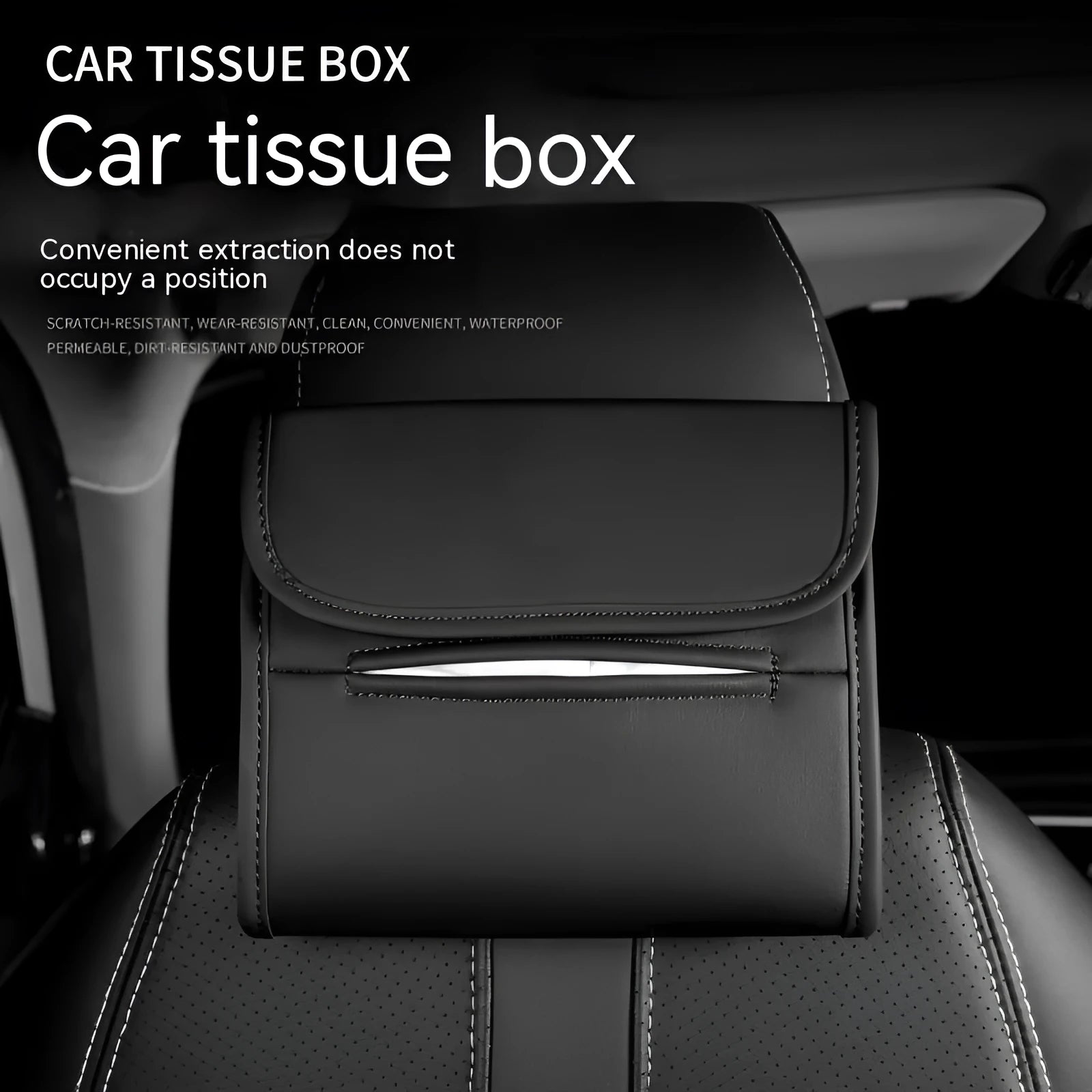 Leather car tissue holder with elastic band for chair back installation