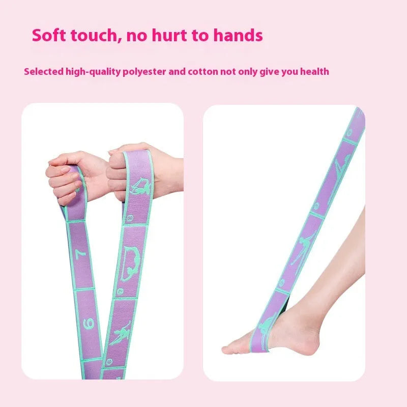 Digital eight-grid yoga stretch belt in assorted colours for dance and fitness, suitable for children and adults