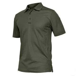 Men's short sleeve polo shirt in solid Black, Sapphire Blue or Army Green, cotton blend, S to XXL