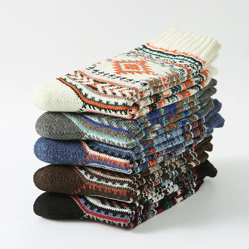 Retro large square cotton socks for men, mid-tube height, anti-friction, pack of 5 in various colours