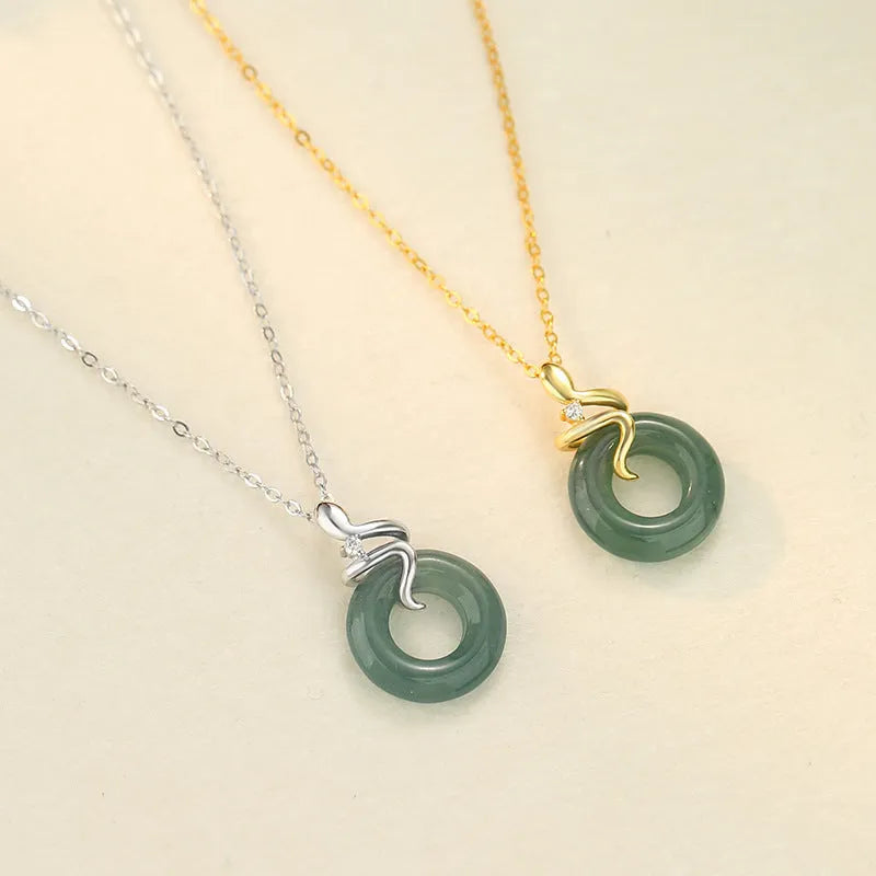 925 silver snake pendant necklace in white gold colour with O-ring chain, 41-50cm adjustable