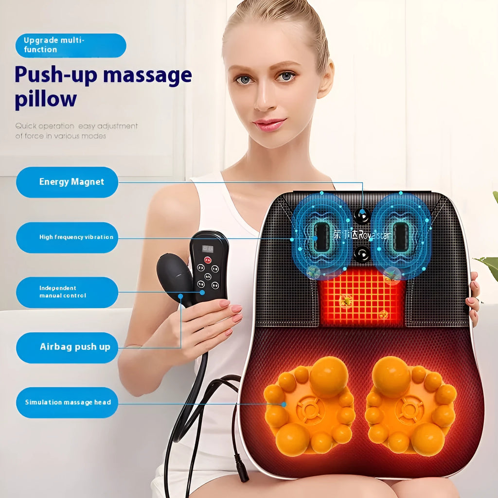 Intelligent multifunctional massage pillow with remote control, hot compress, Argy wormwood and vibration options