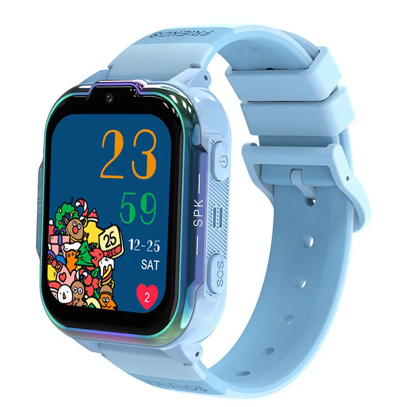 Children's smart watch with waterproof phone function, IPS screen, touch button, 750mAh battery, available in purple, black and sky blue