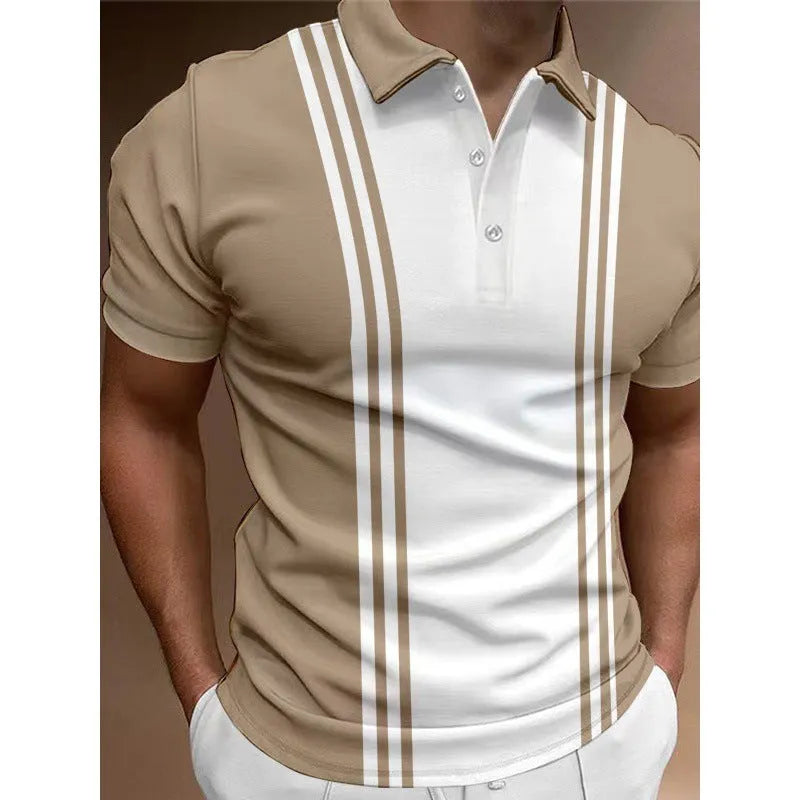 Men's casual t-shirt with three-button printing lapel in loose fit short sleeve design