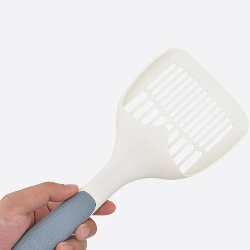 Large stainless steel cat litter shovel with mesh design and comfortable handle for pet cleaning
