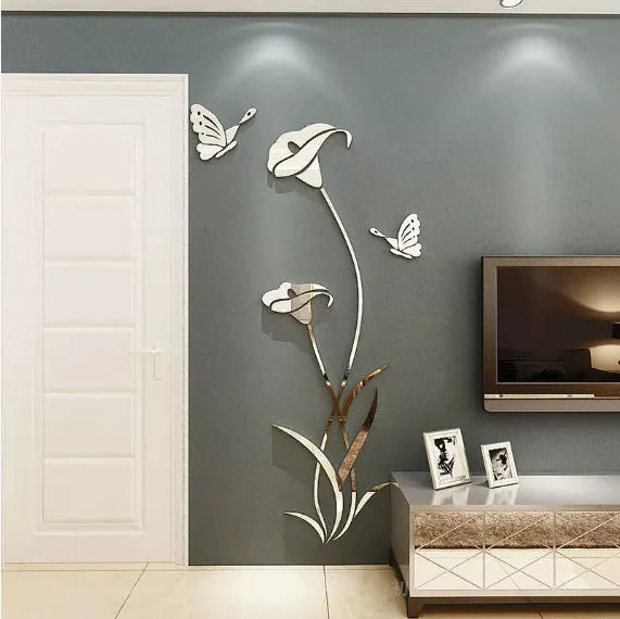 3D acrylic lily wall sticker in pink colour showing dimensional floral design