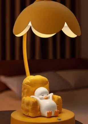 Flat duck table lamp ornament in resin and iron with USB cable, yellow colour, cute duck shape