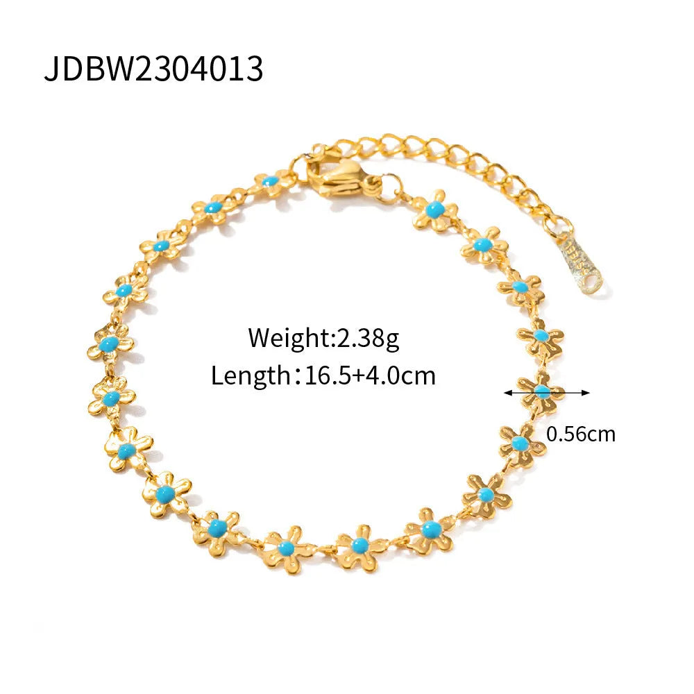 Oil-spot glaze flower necklace or bracelet with O-ring chain, stainless steel and titanium steel pendant
