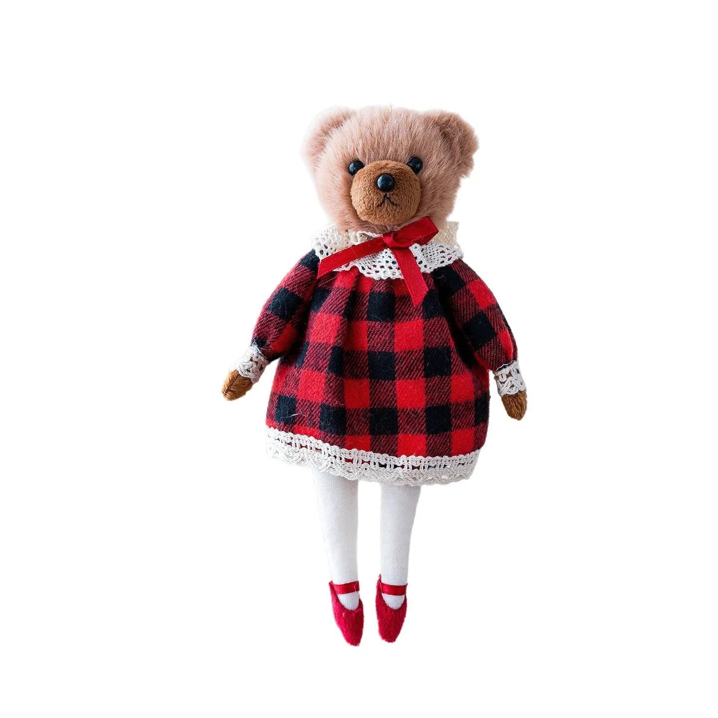 Cartoon style plush bear doll in cotton suit plaid, showing gentleman and princess bear options.