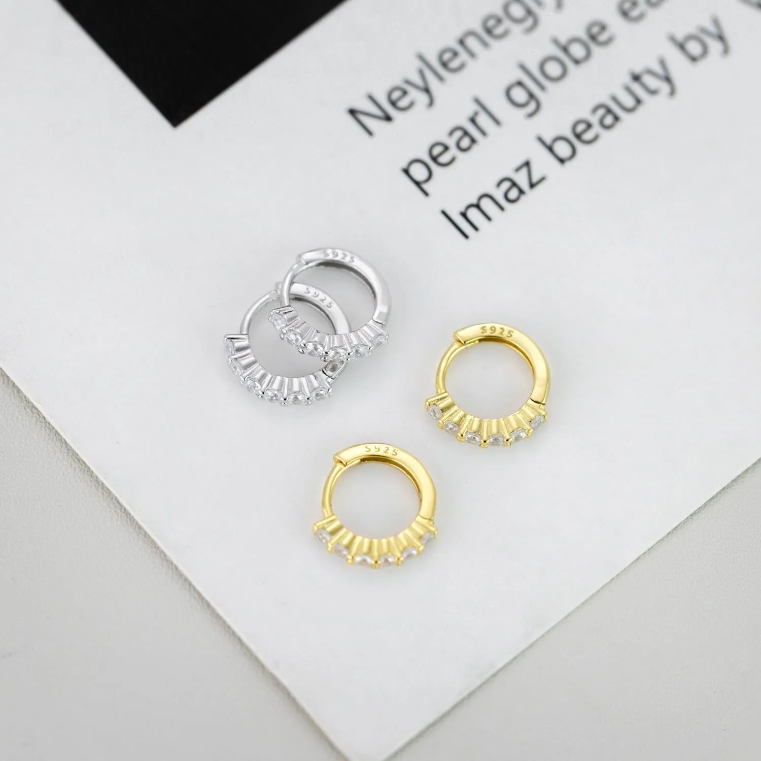 Pair of simple geometric 925 silver wild earrings for women in white gold electroplated finish