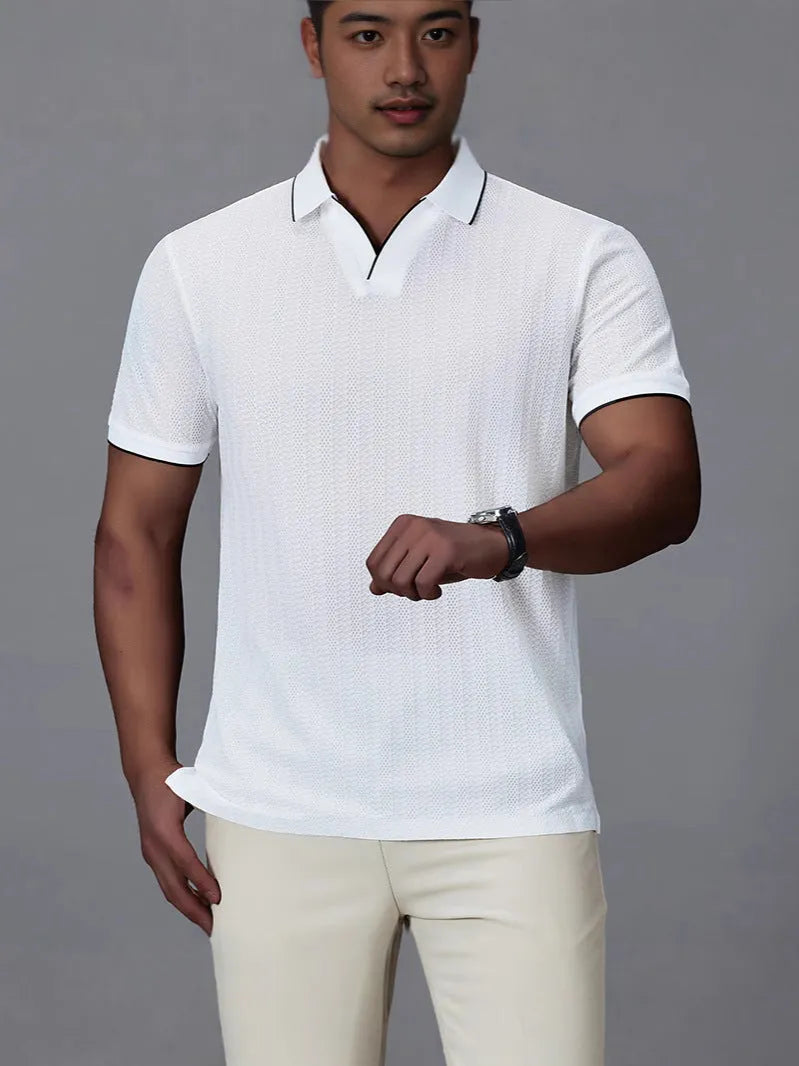 Men's nylon ice silk polo shirt in loose fit with short sleeves available in multiple colours