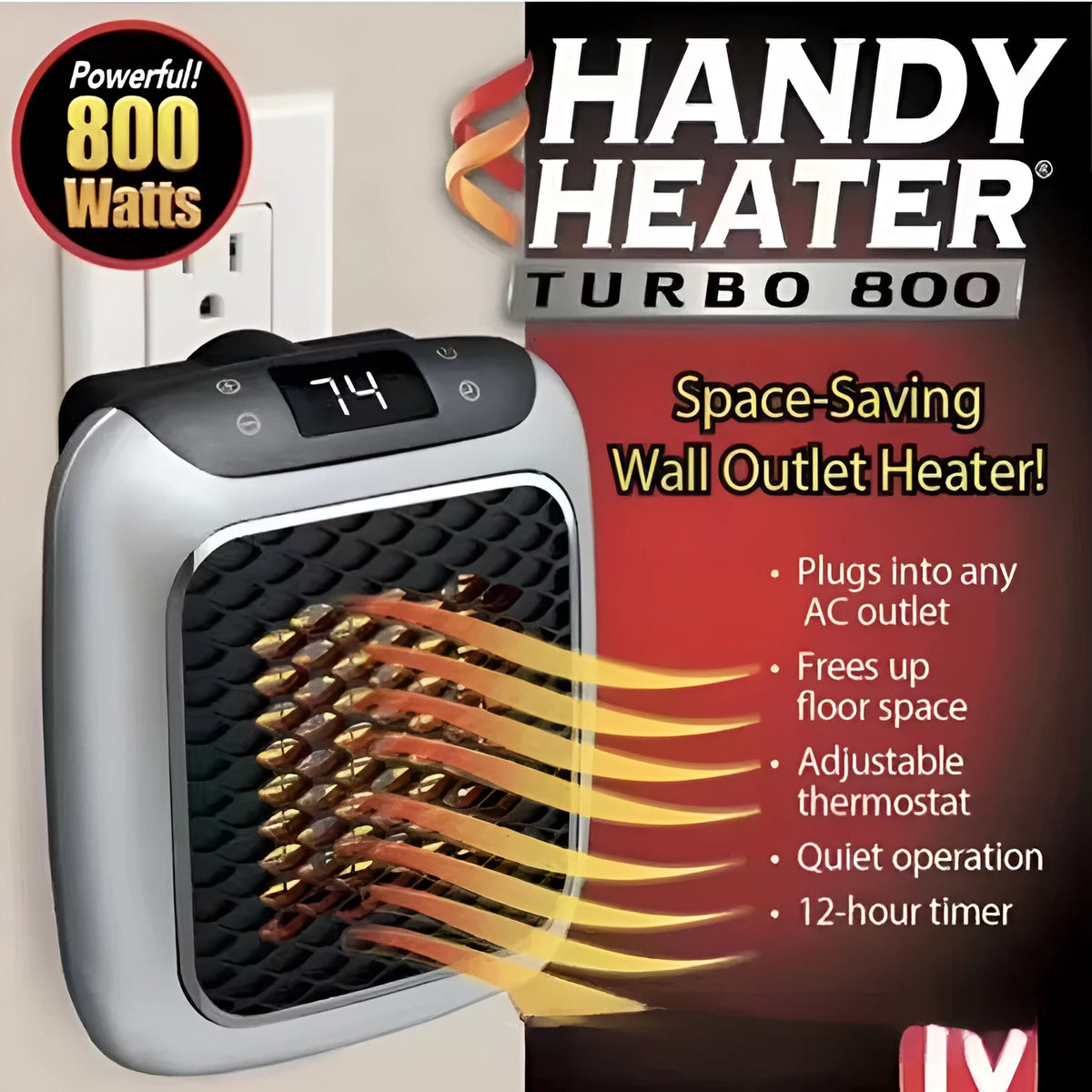 Mini wall-mounted PTC fan heater in grey, green, or blue, 800W, for rooms 11-20 sq m