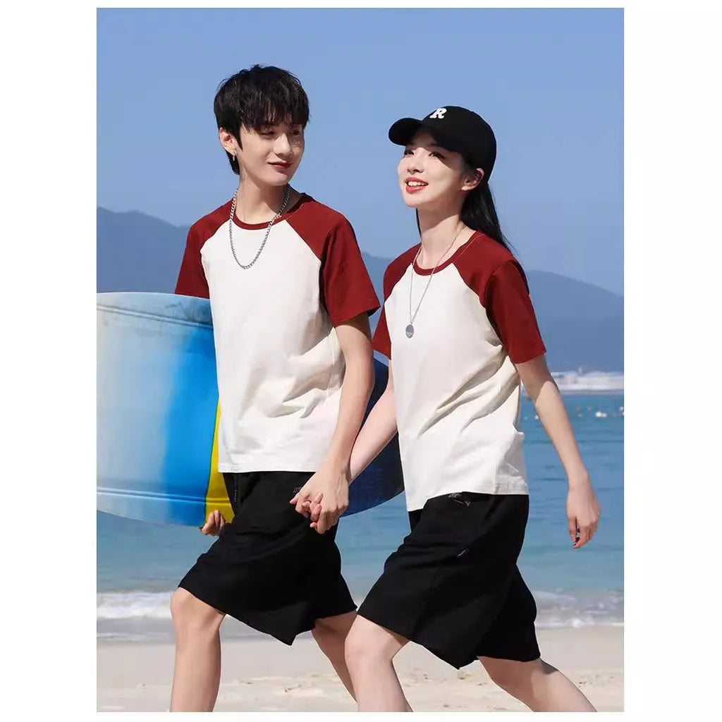 Loose fit round neck cotton blend t-shirt in A050 apricot army green, laid flat.