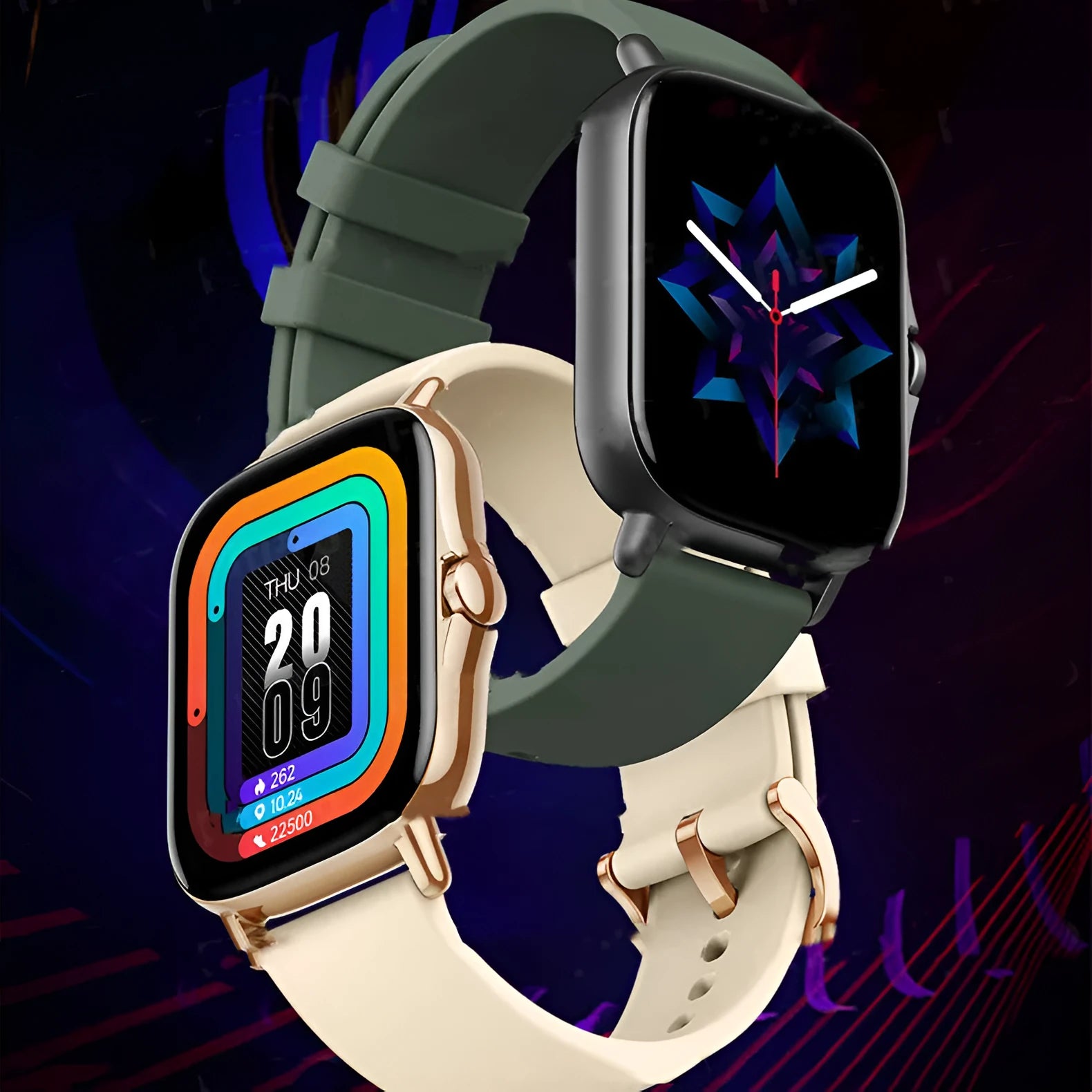 GT20 smartwatch with alloy case and silicone band showing health metrics on 1.75-inch screen