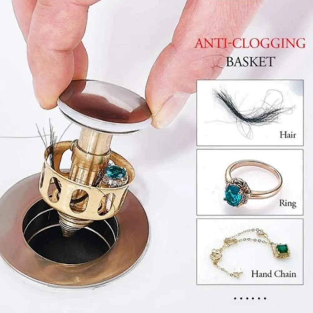 White copper manual press bounce filter element for single basin sink with anti-blocking features