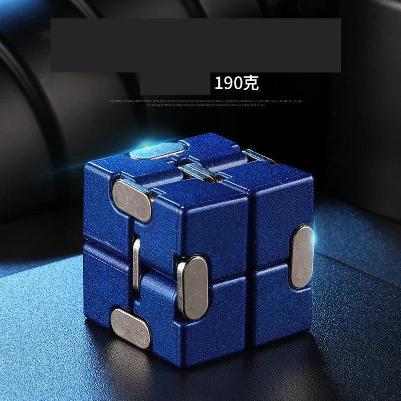 Zinc alloy infinity cube fidget toy showing black metallic finish and rotatable cube design