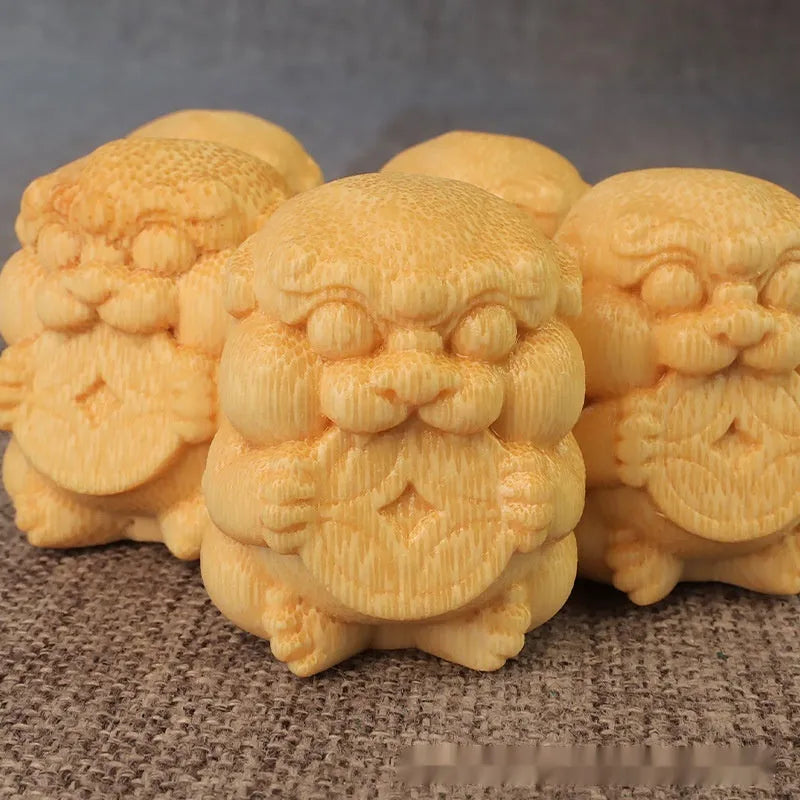 Solid bamboo carving ornament with Take Money design, 4.5cm height traditional decoration