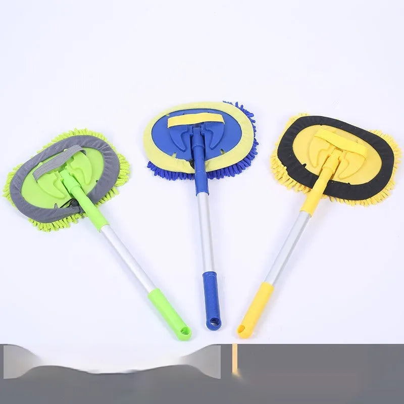 Three sections aluminium alloy telescopic car mop with green cotton head for car washing
