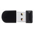 Black USB flash drive with rotating cap showing 4GB to 128GB capacity options for vehicle use