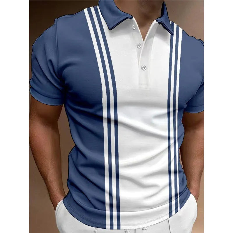 Men's casual t-shirt with three-button printing lapel in loose fit short sleeve design