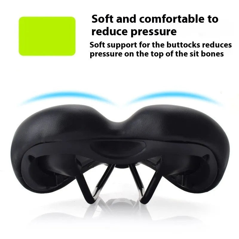 Bicycle seat cushion with hollow centre, shown in 3147 colour pattern, next to an L clamp ring.