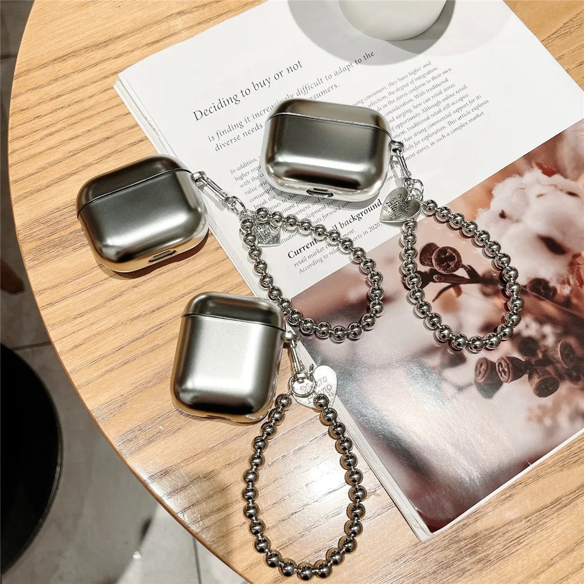 Matte plating AirPods protective case with electroplated bracelet-style details on TPU material