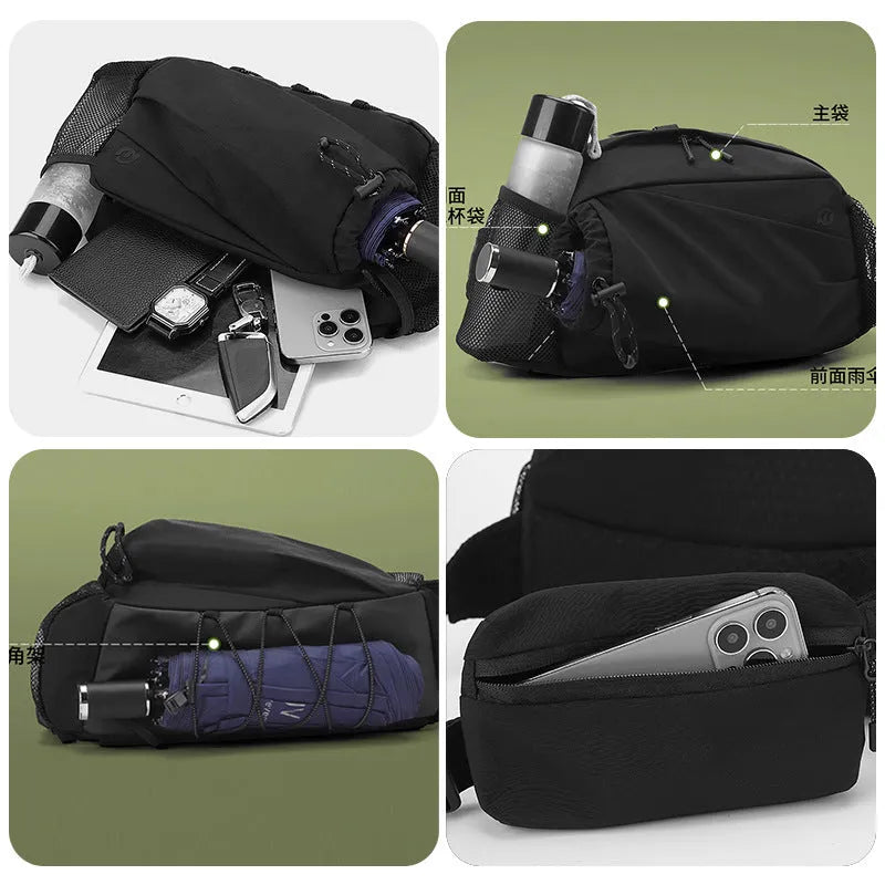 Nylon unisex waist backpack in Army Green colour, shown with waist strap.