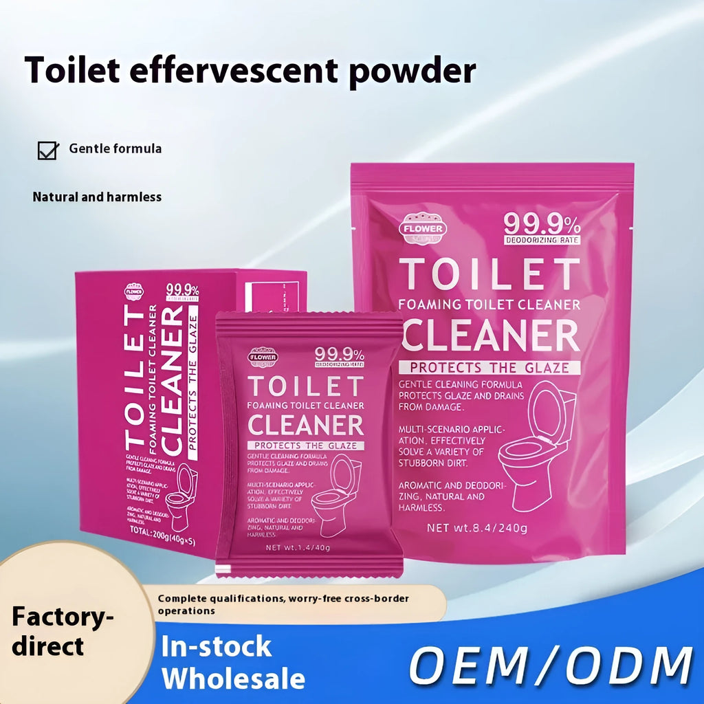 Toilet bubble powder effervescent cleaner in blue ocean or pink floral scent, 240g bag or 5x40g box.