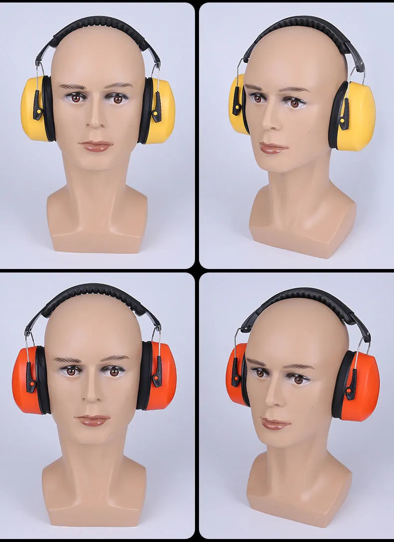 Orange coloured noise reducing headphones and protective earmuffs with an adjustable headband.