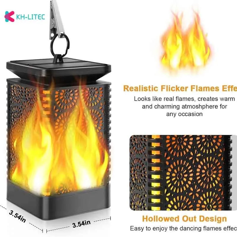 Set of four black solar-powered flame torch lights with flickering LED for outdoor garden decoration
