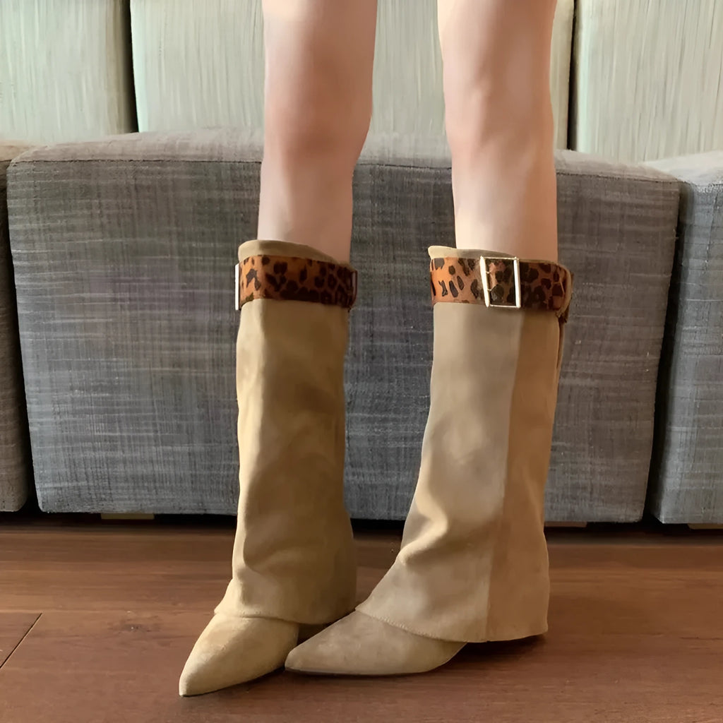 Retro Western slimming belt buckle mid-calf boots in black with square toe and lace-up