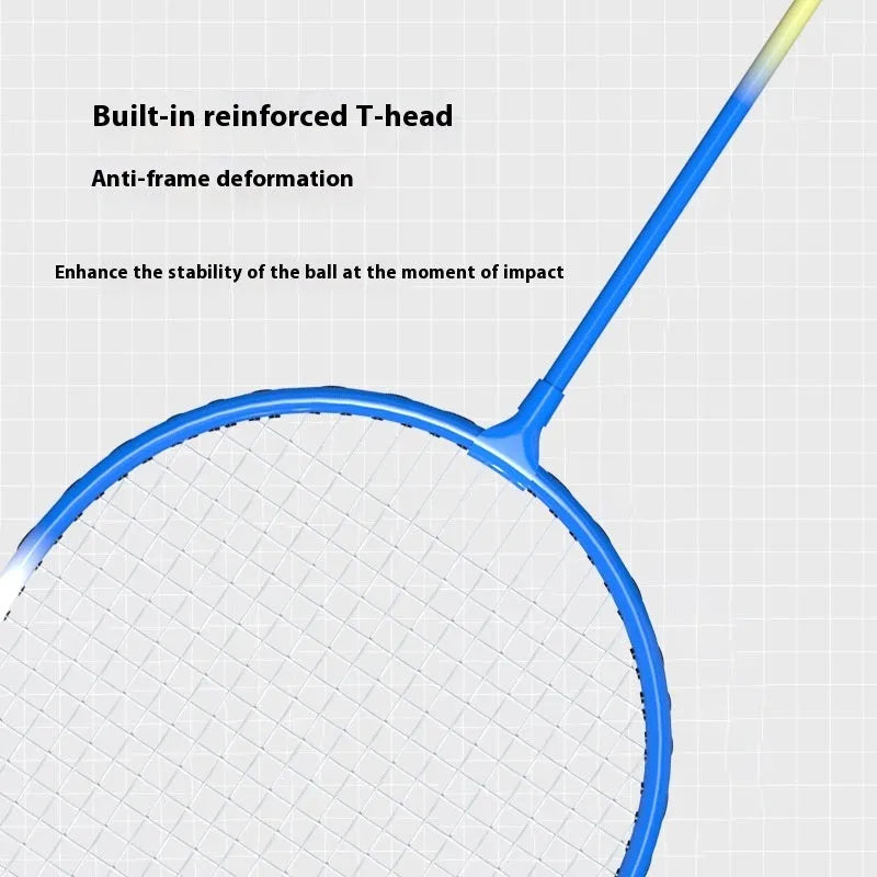 Pair of blue and red alloy badminton rackets from an ultra-light split set