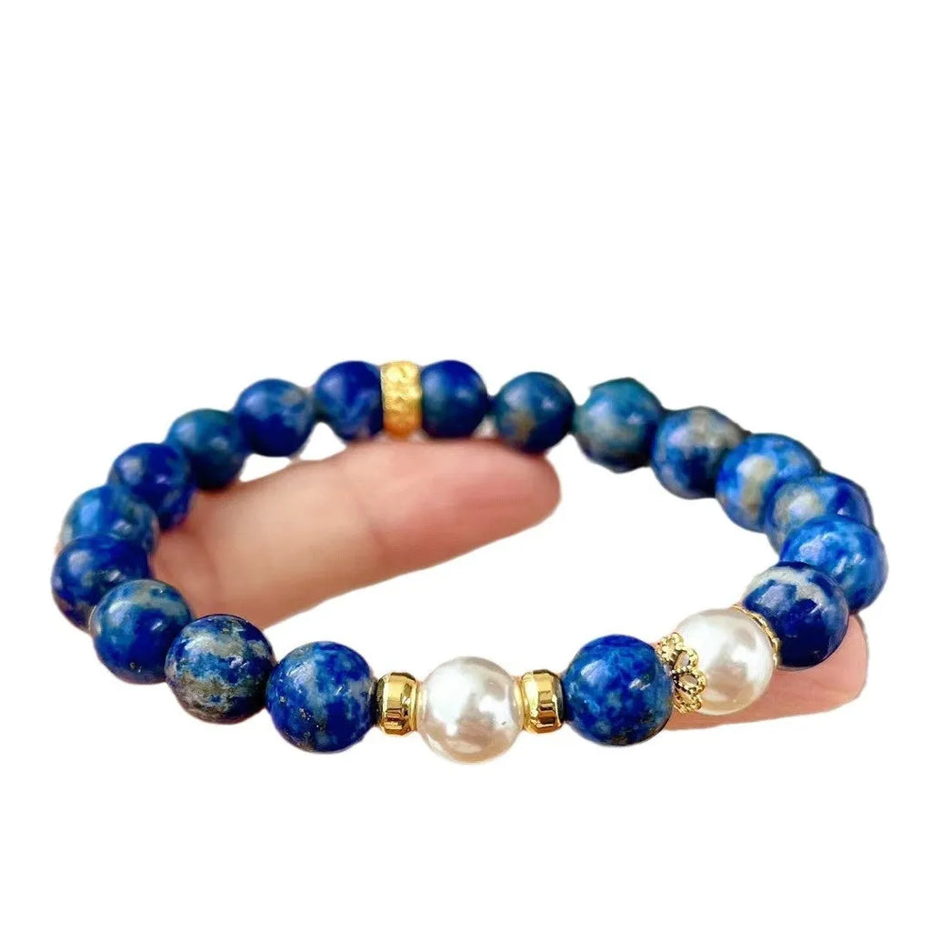 Green and gold lapis lazuli stone bracelet in Chinese retro artistic style