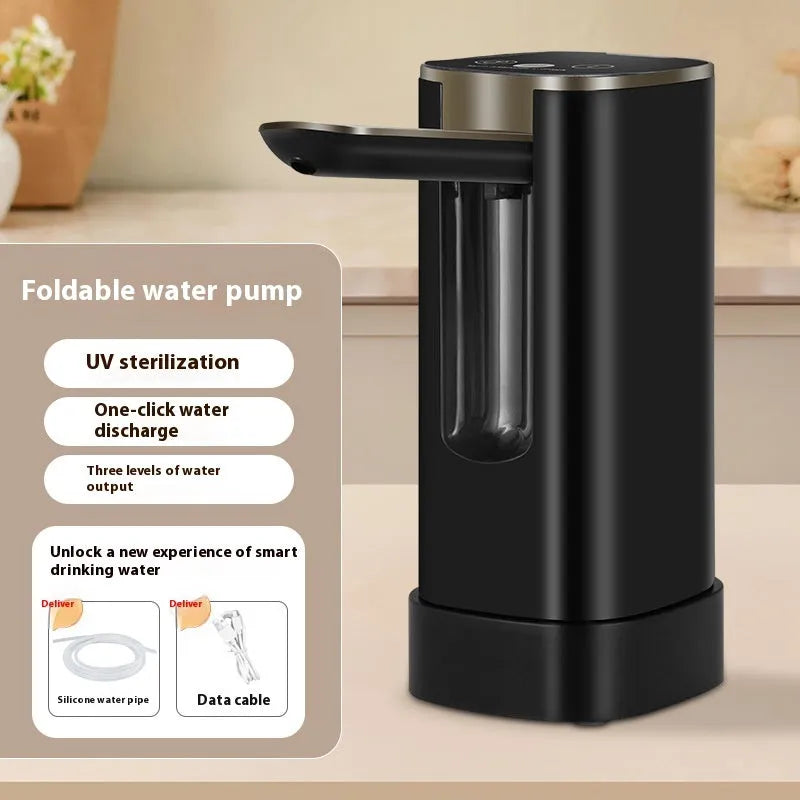 Portable folding water pump with LCD screen and touch controls for small-space liquid transfer