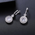 Round geometric copper micro inlay zircon stud earrings in platinum white finish