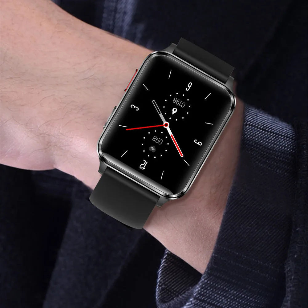 Multi-sport fitness watch with large tempered glass screen on a silicone wristband