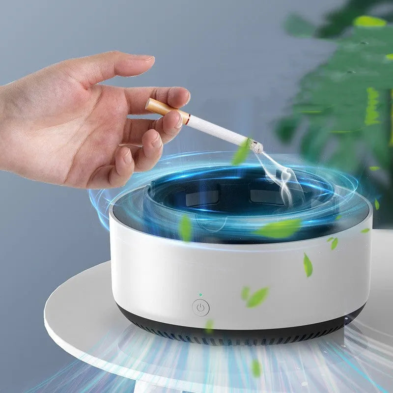 Smoke removal air purification ashtray with negative ion air purifier, portable battery powered, starry sky green colour