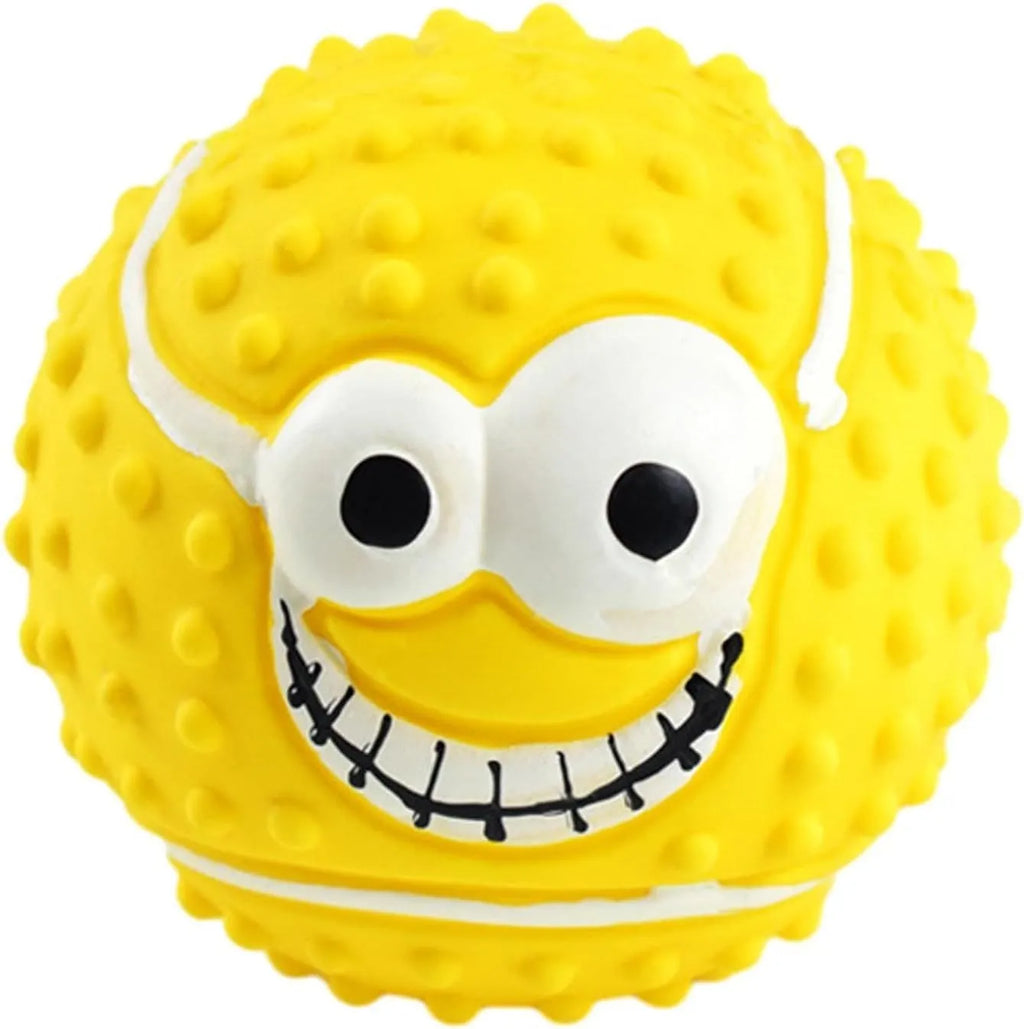 Set of four colourful latex dog balls with smile faces, suitable for small and medium pets
